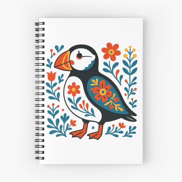 Item preview, Cute Patterned Puffin with Flowers - Scandinavian Folk Art by heidiannemorris © designed and sold by FOLK ART FUSION by heidiannemorris.