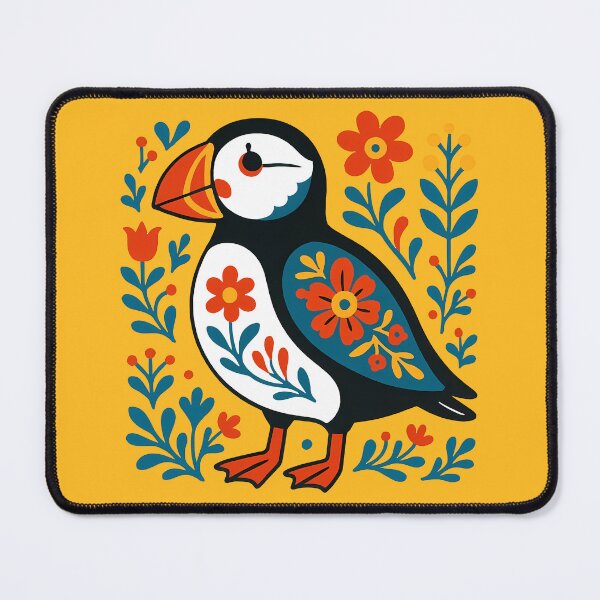 Item preview, Cute Patterned Puffin with Flowers - Scandinavian Folk Art by heidiannemorris © designed and sold by FOLK ART FUSION by heidiannemorris.