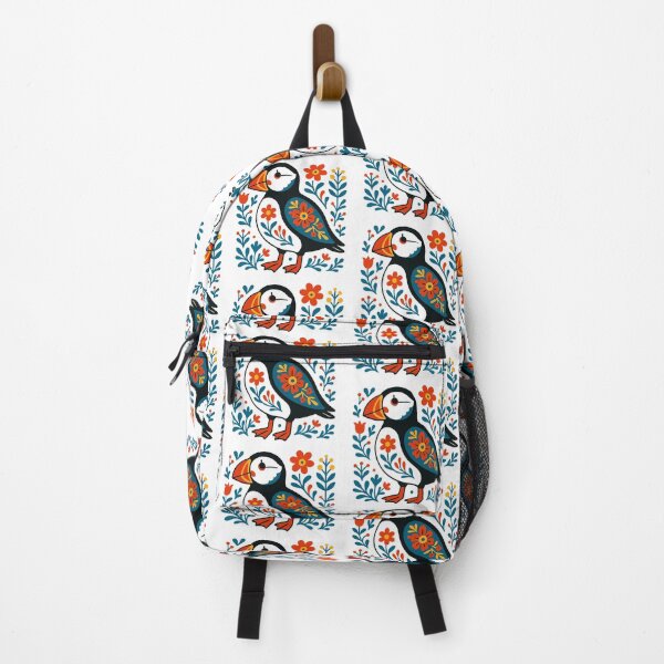 Item preview, Cute Patterned Puffin with Flowers - Scandinavian Folk Art by heidiannemorris © designed and sold by FOLK ART FUSION by heidiannemorris.