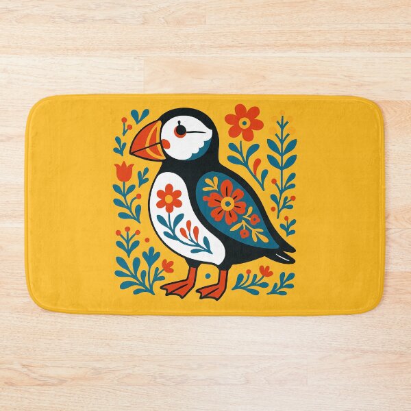 Item preview, Cute Patterned Puffin with Flowers - Scandinavian Folk Art by heidiannemorris © designed and sold by FOLK ART FUSION by heidiannemorris.