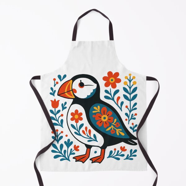 Item preview, Cute Patterned Puffin with Flowers - Scandinavian Folk Art by heidiannemorris © designed and sold by FOLK ART FUSION by heidiannemorris.