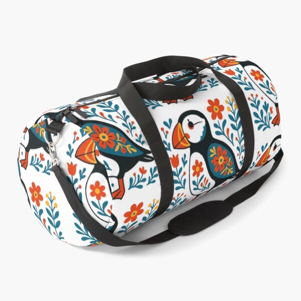 Item preview, Cute Patterned Puffin with Flowers - Scandinavian Folk Art by heidiannemorris © designed and sold by FOLK ART FUSION.