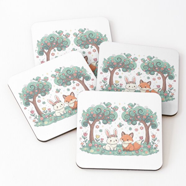 Item preview, Whimsical Bunny and Fox in Floral Grove designed and sold by Krfto.