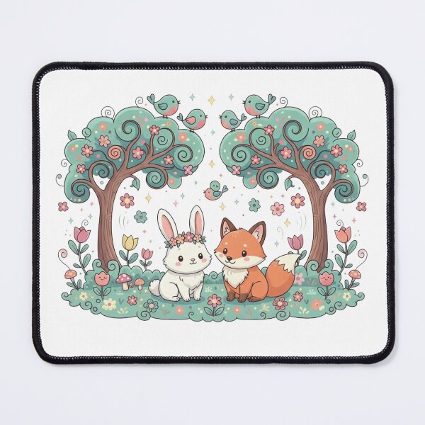 Item preview, Whimsical Bunny and Fox in Floral Grove designed and sold by Krfto.