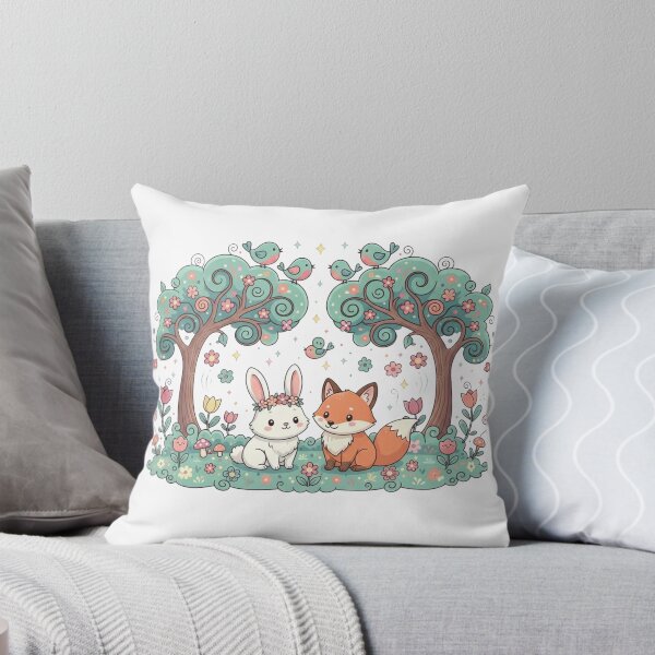 Item preview, Whimsical Bunny and Fox in Floral Grove designed and sold by Krfto.
