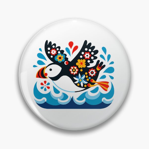Item preview, Cute Patterned Puffin Ocean Flying - Scandinavian Folk Art by heidiannemorris © designed and sold by FOLK ART FUSION by heidiannemorris.