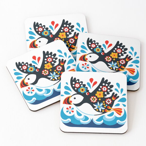 Item preview, Cute Patterned Puffin Ocean Flying - Scandinavian Folk Art by heidiannemorris © designed and sold by FOLK ART FUSION by heidiannemorris.
