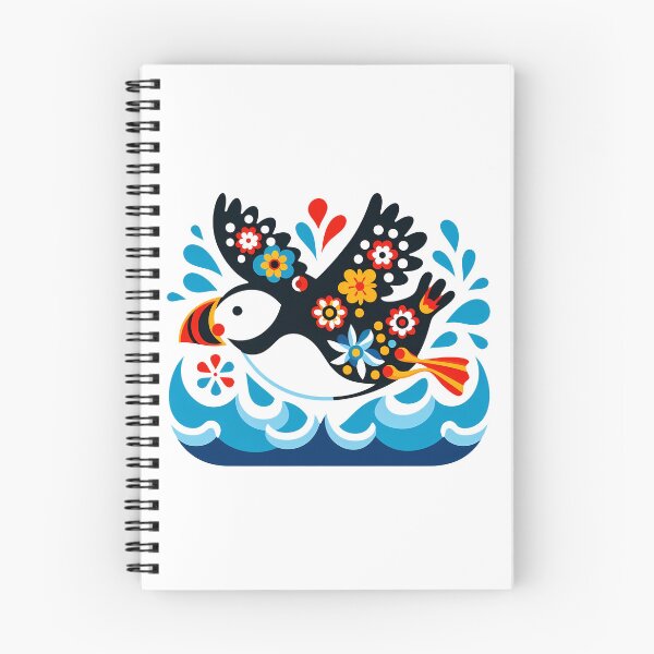 Item preview, Cute Patterned Puffin Ocean Flying - Scandinavian Folk Art by heidiannemorris © designed and sold by FOLK ART FUSION by heidiannemorris.