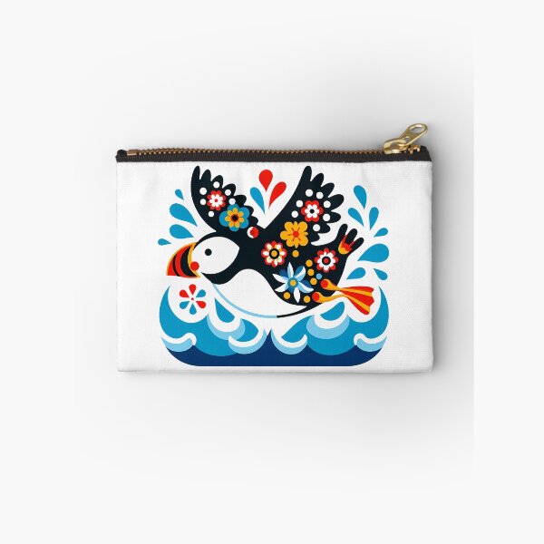 Item preview, Cute Patterned Puffin Ocean Flying - Scandinavian Folk Art by heidiannemorris © designed and sold by FOLK ART FUSION by heidiannemorris.
