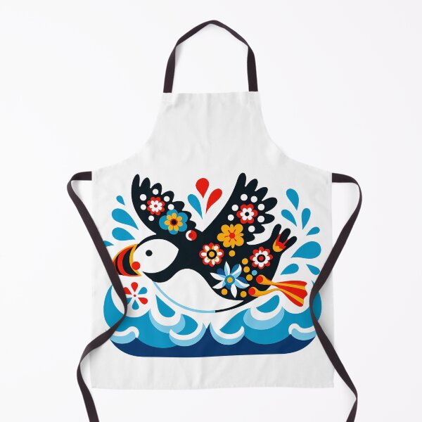 Item preview, Cute Patterned Puffin Ocean Flying - Scandinavian Folk Art by heidiannemorris © designed and sold by FOLK ART FUSION by heidiannemorris.
