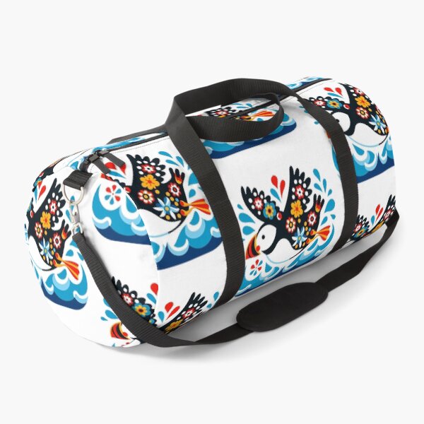 Item preview, Cute Patterned Puffin Ocean Flying - Scandinavian Folk Art by heidiannemorris © designed and sold by FOLK ART FUSION by heidiannemorris.