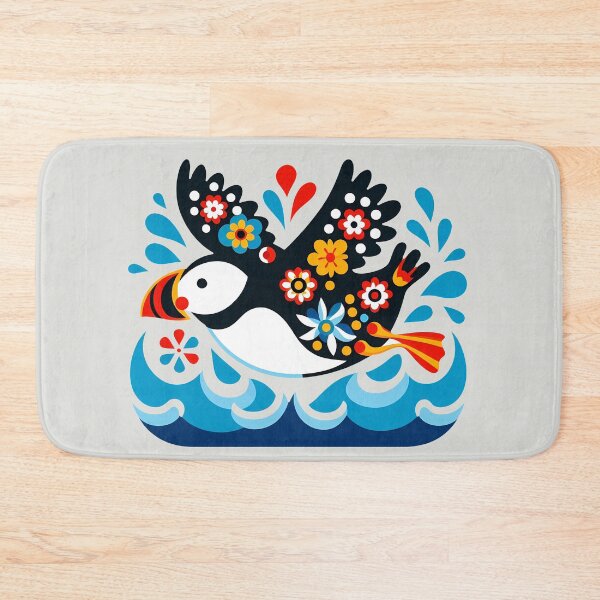 Item preview, Cute Patterned Puffin Ocean Flying - Scandinavian Folk Art by heidiannemorris © designed and sold by FOLK ART FUSION by heidiannemorris.