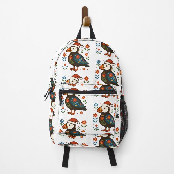 Item preview, Cute Festive Santa Hat Patterned Puffin - Scandinavian Folk Art by heidiannemorris © designed and sold by FOLK ART FUSION by heidiannemorris.