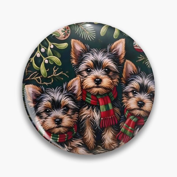 Item preview, Patrón navideño de cachorros Yorkshire Terrier con acebo y adornos. Diseño festivo para las fiestas. designed and sold by Octavia Soldani.