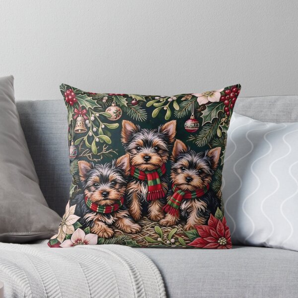 Item preview, Christmas Yorkie Puppies Pattern with Holly and Ornaments Festive Yorkshire Terrier Holiday Design designed and sold by Octavia Soldani.