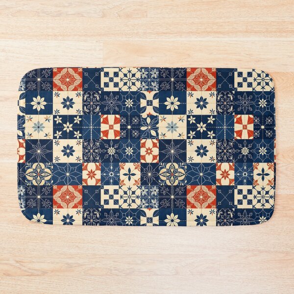 Item preview, Boro and Sashiko Red and Blue Seamless Repeat Pattern designed and sold by Sharon Schwalbe.