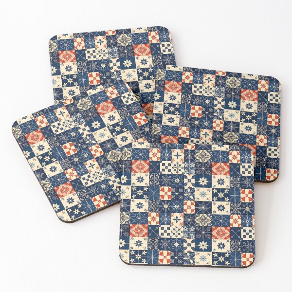 Item preview, Boro and Sashiko Red and Blue Seamless Repeat Pattern designed and sold by Sharon Schwalbe.