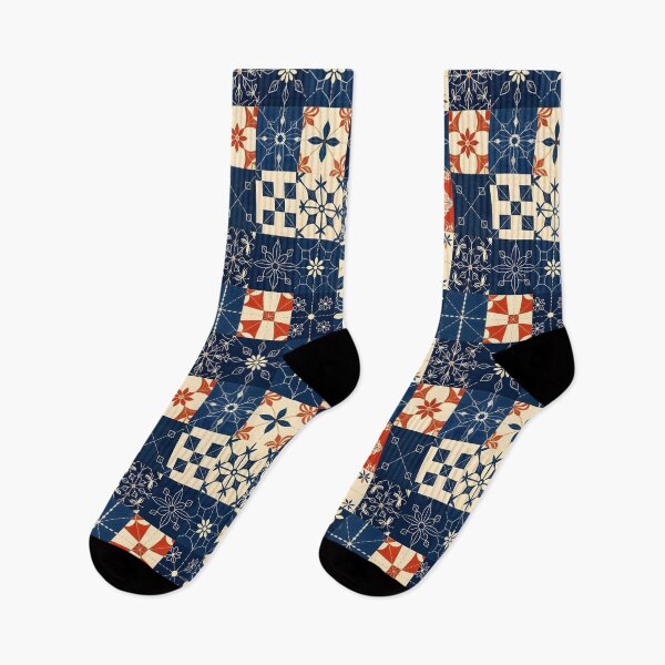 Item preview, Boro and Sashiko Red and Blue Seamless Repeat Pattern designed and sold by Sharon Schwalbe.