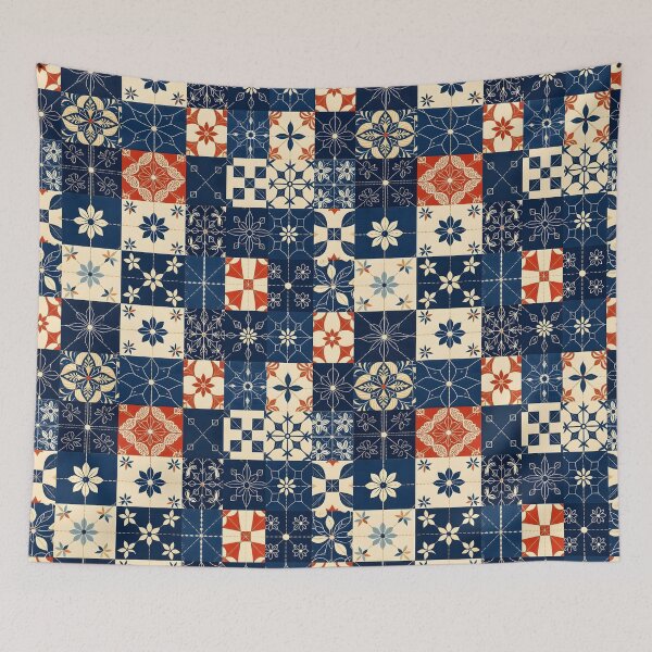 Item preview, Boro and Sashiko Red and Blue Seamless Repeat Pattern designed and sold by Sharon Schwalbe.