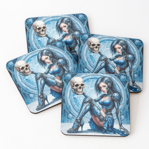 Item preview, Beautiful Robot Girl with a Skull. Female Android. Blue Humanoid Woman designed and sold by PeasyEasy.