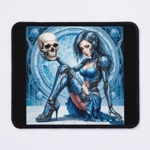 Item preview, Beautiful Robot Girl with a Skull. Female Android. Blue Humanoid Woman designed and sold by PeasyEasy.