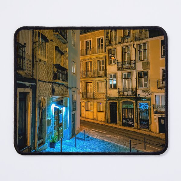 Item preview, Lisbon Night Streets – Blue Glow on Cobblestone Street designed and sold by Kizzydesign.
