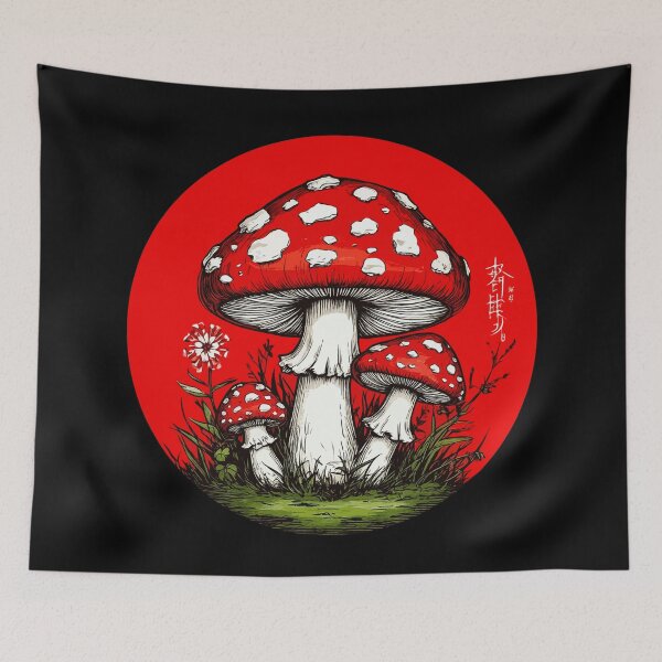 Item preview, Red Amanita Mushroom in a Red Circle. Japanese Art. Agaric designed and sold by PeasyEasy.