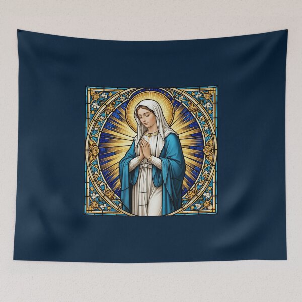Item preview, Immaculate Conception Virgin Mary Square Stained Glass Sticker designed and sold by artecomm.