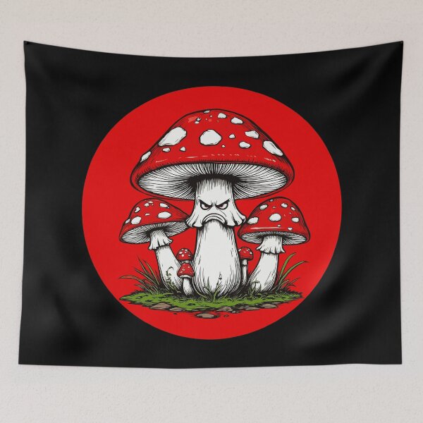 Item preview, Angry Red Amanita Mushroom in a Red Circle. Japanese Art. Unhappy Agaric designed and sold by PeasyEasy.