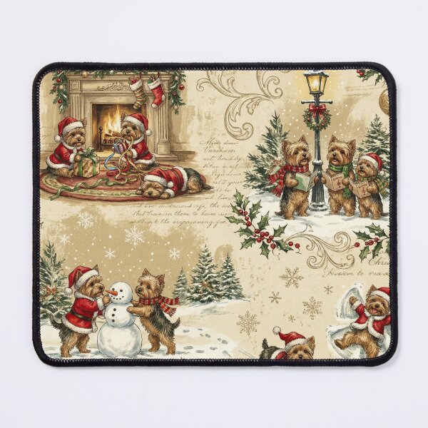 Item preview, Vintage Christmas Yorkie Toile Pattern Winter Scenes Yorkshire Terrier Holiday Santa Snowman designed and sold by Octavia Soldani.