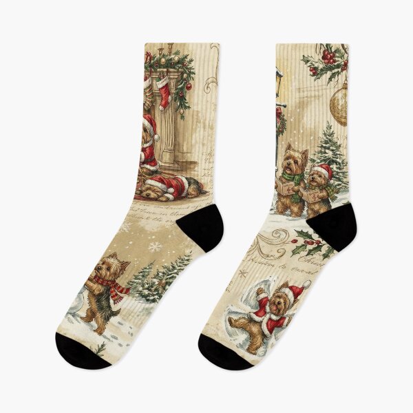 Item preview, Vintage Christmas Yorkie Toile Pattern Winter Scenes Yorkshire Terrier Holiday Santa Snowman designed and sold by Octavia Soldani.
