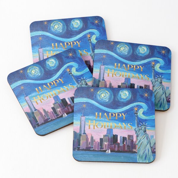 Item preview, Starry Night with Statue of Liberty & Manhattan Skyline - Happy Holidays designed and sold by artshop77.