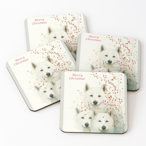 Item preview, White Swiss Shepherds with Red Berries designed and sold by Blue Horse Photo Magic.