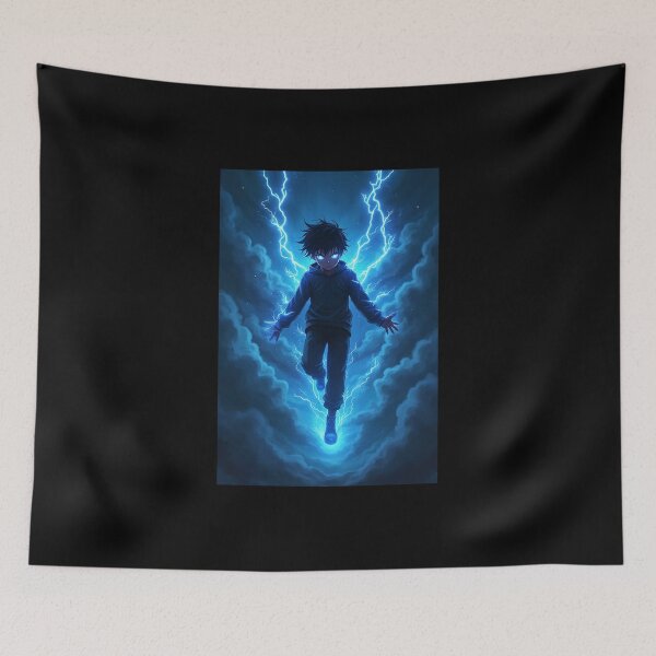Item preview, Floating Anime Boy with Lightning Aura – Electric Power Design designed and sold by OhmAuraArt.