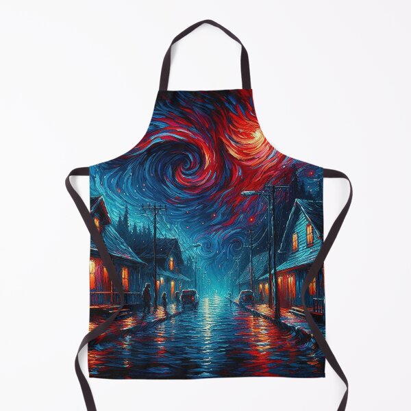 Item preview, A small town street at night in the upside down world designed and sold by ArtwaveEmporium.