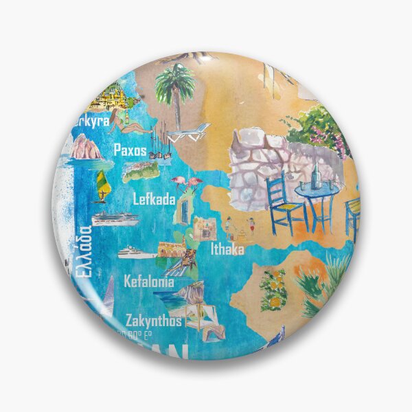 Item preview, Ionian Islands Greece Illustrated Travel Map with Corfu, Zante, Kephalonia, Paxos, Lefkada and Kythera designed and sold by artshop77.