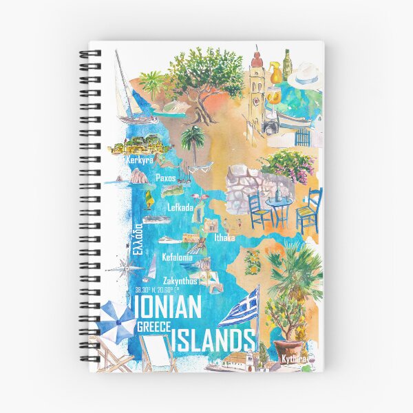 Item preview, Ionian Islands Greece Illustrated Travel Map with Corfu, Zante, Kephalonia, Paxos, Lefkada and Kythera designed and sold by artshop77.