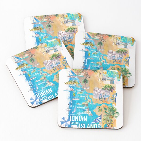 Item preview, Ionian Islands Greece Illustrated Travel Map with Corfu, Zante, Kephalonia, Paxos, Lefkada and Kythera designed and sold by artshop77.