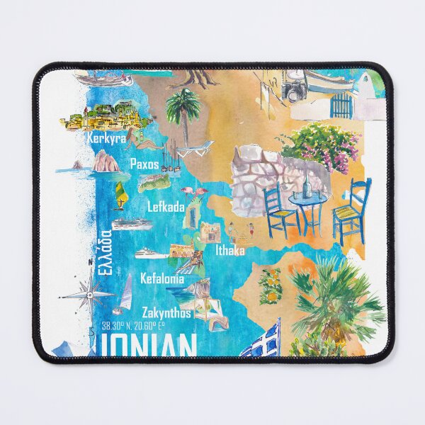 Item preview, Ionian Islands Greece Illustrated Travel Map with Corfu, Zante, Kephalonia, Paxos, Lefkada and Kythera designed and sold by artshop77.