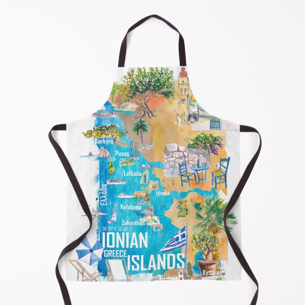 Item preview, Ionian Islands Greece Illustrated Travel Map with Corfu, Zante, Kephalonia, Paxos, Lefkada and Kythera designed and sold by artshop77.