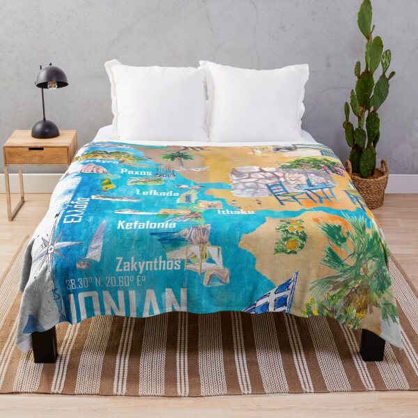 Item preview, Ionian Islands Greece Illustrated Travel Map with Corfu, Zante, Kephalonia, Paxos, Lefkada and Kythera designed and sold by artshop77.