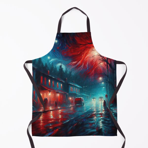 Item preview, A small town street at night in the upside down world designed and sold by ArtwaveEmporium.