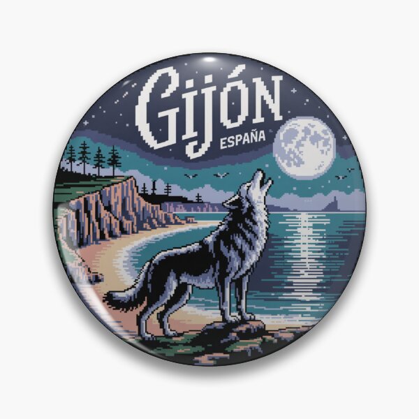 Item preview, Gijón España - Pixel Art Night Wolf Howling Coastal Illustration designed and sold by CircinusStore.