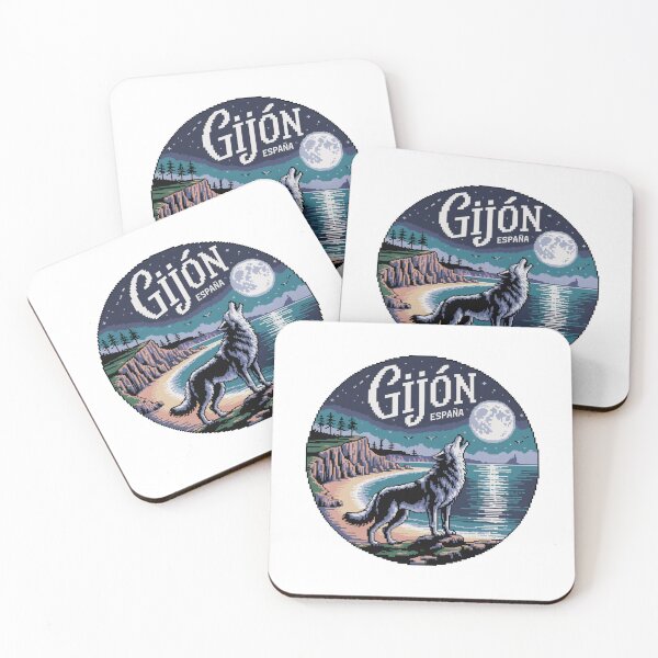 Item preview, Gijón España - Pixel Art Night Wolf Howling Coastal Illustration designed and sold by CircinusStore.
