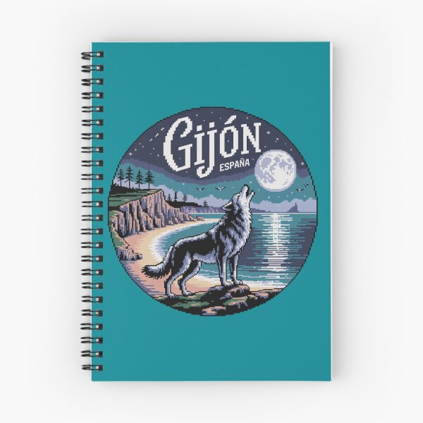 Item preview, Gijón España - Pixel Art Night Wolf Howling Coastal Illustration designed and sold by CircinusStore.