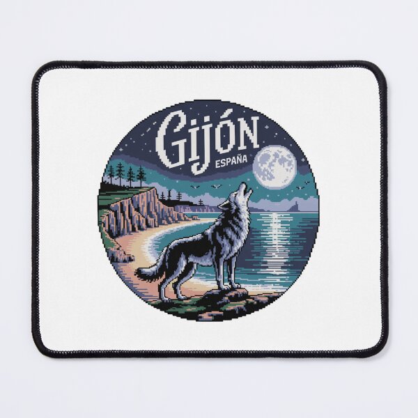 Item preview, Gijón España - Pixel Art Night Wolf Howling Coastal Illustration designed and sold by CircinusStore.