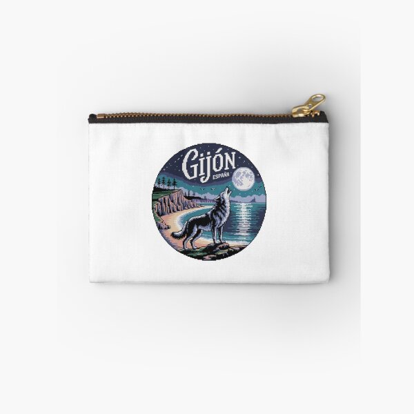 Item preview, Gijón España - Pixel Art Night Wolf Howling Coastal Illustration designed and sold by CircinusStore.