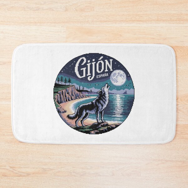 Item preview, Gijón España - Pixel Art Night Wolf Howling Coastal Illustration designed and sold by CircinusStore.