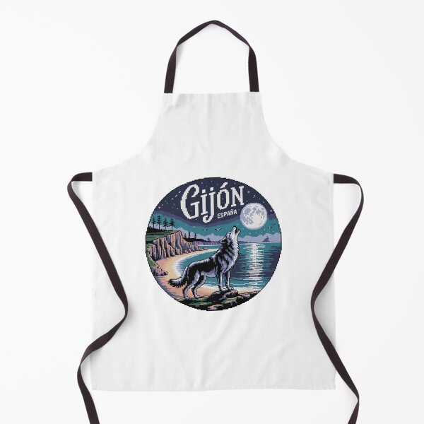 Item preview, Gijón España - Pixel Art Night Wolf Howling Coastal Illustration designed and sold by CircinusStore.