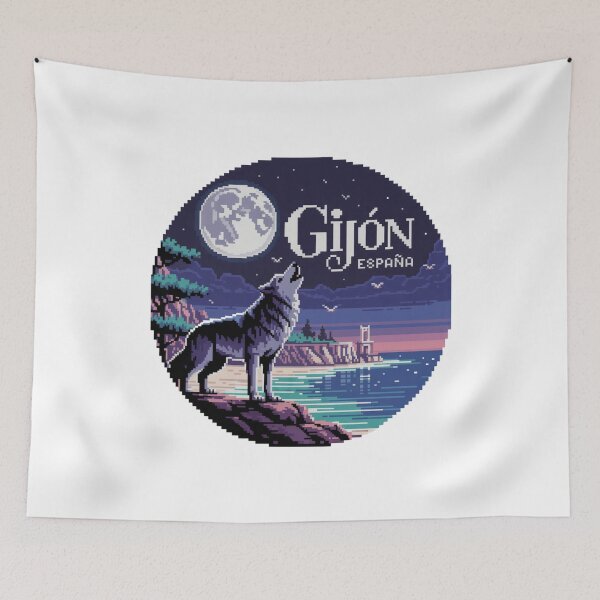 Item preview, Gijón España - Pixel Art Wolf Howling at Night designed and sold by CircinusStore.